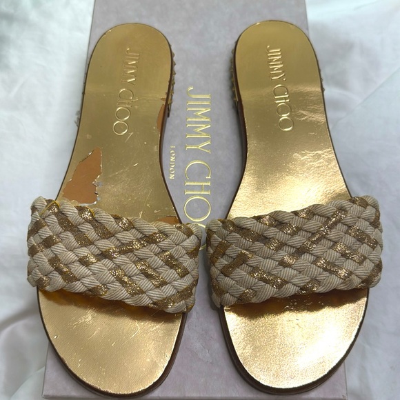 JIMMY CHOO WEAVE GLITTER FLAT MULES SANDALS - Picture 4 of 10